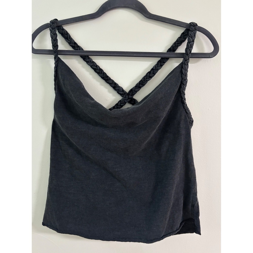 Black Braided Strap Cowl Neck Cotton Tank Top Sz S, Whimsigoth, 90's Revival,